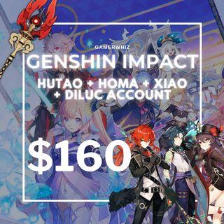 Hutao + Homa + Xiao + Diluc Guaranteed Account Genshin Impact Starter Account
