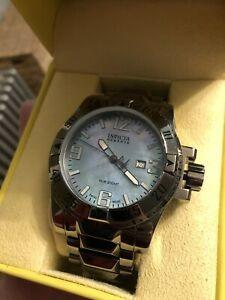 Invicta 0515 Mens Watch Stainless Steel Reserve Diver Swiss Quartz Blue Mother Of Pearl Dial