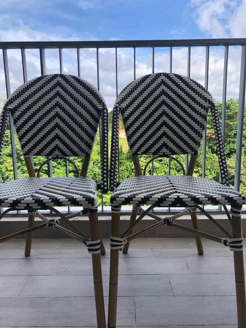 Outdoor ratten Frenchstyle black white chairs, Furniture & Home Living
