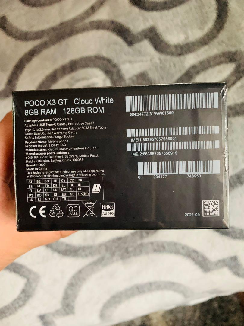 Poco X3 GT 128GB (Category: Xiaomi) located in Silang. Submitted by elleeedc (Listing ID 1145260713, Image 3). Description: For sale!!! Poco X3 GT Cloud White 128GB ROM 8GB RAM SEALED BRANDNEW PM.