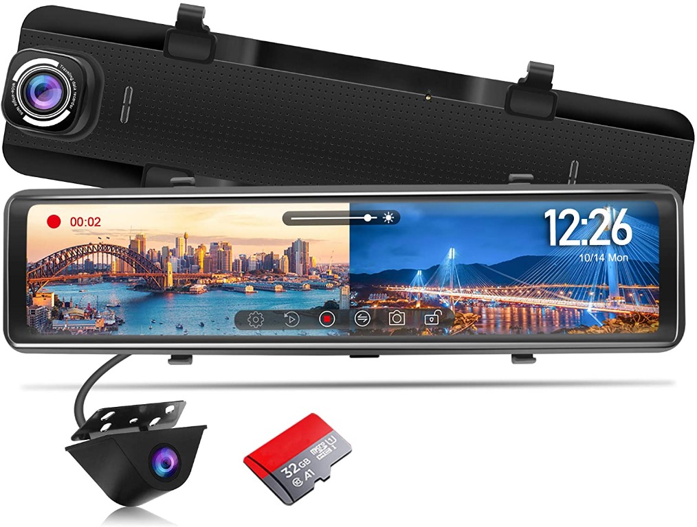 Front and Rear View Mirror Camera 11 Ultra HD Smart Digital Split Screen Waterproof Backup Car Camera Dual Sony Lens,GPS,Night Vision,Anti Glare,Parking Monitor,SD Card PORMIDO 4K Mirror Dash Cam 