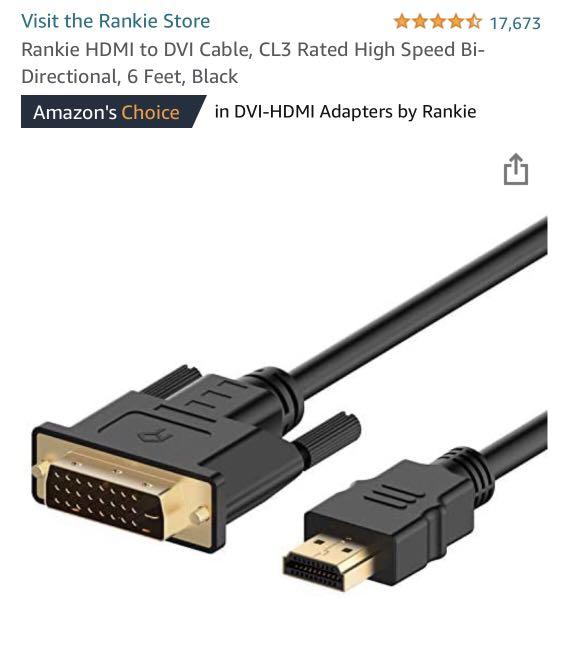 Rankie HDMI to DVI Cable, Male to Male CL3 Rated High Speed Bi-Directional,  15 Feet (Black)