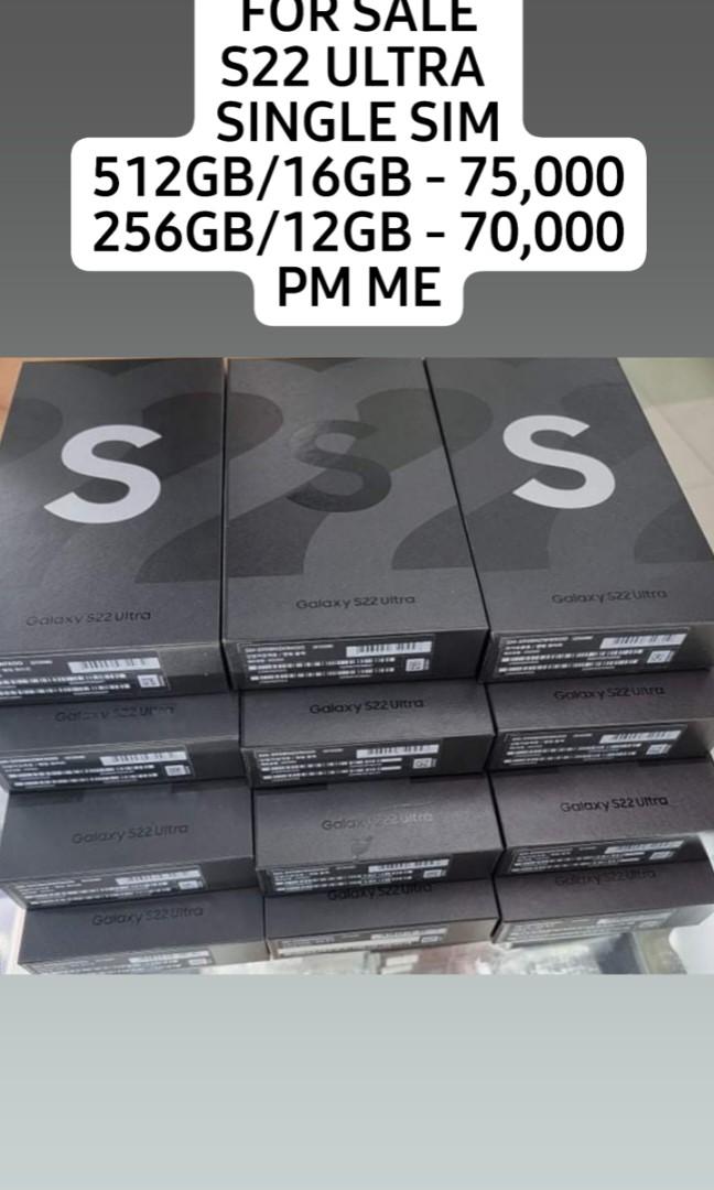 SASMUNG S22 ULTRA (Category: Samsung) located in Makati City. Submitted by nicejed02 (Listing ID 1145326529, Image 2). Description: FOR SALE 256GB/12GB -70,000 512GB /12GB - 75,000 SAMSUNG S22 ULTRA KOREAN VARIANT SINGLE SIM SNAPDRAGON 8 GEN 1 BRANDNEW & SEALED COLORS AVAILABLE: BLACK & WHITE DM ME MAKATI AREA SA LEGIT NA KAYO.