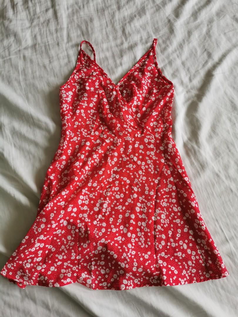 Shein red floral hotsell dress