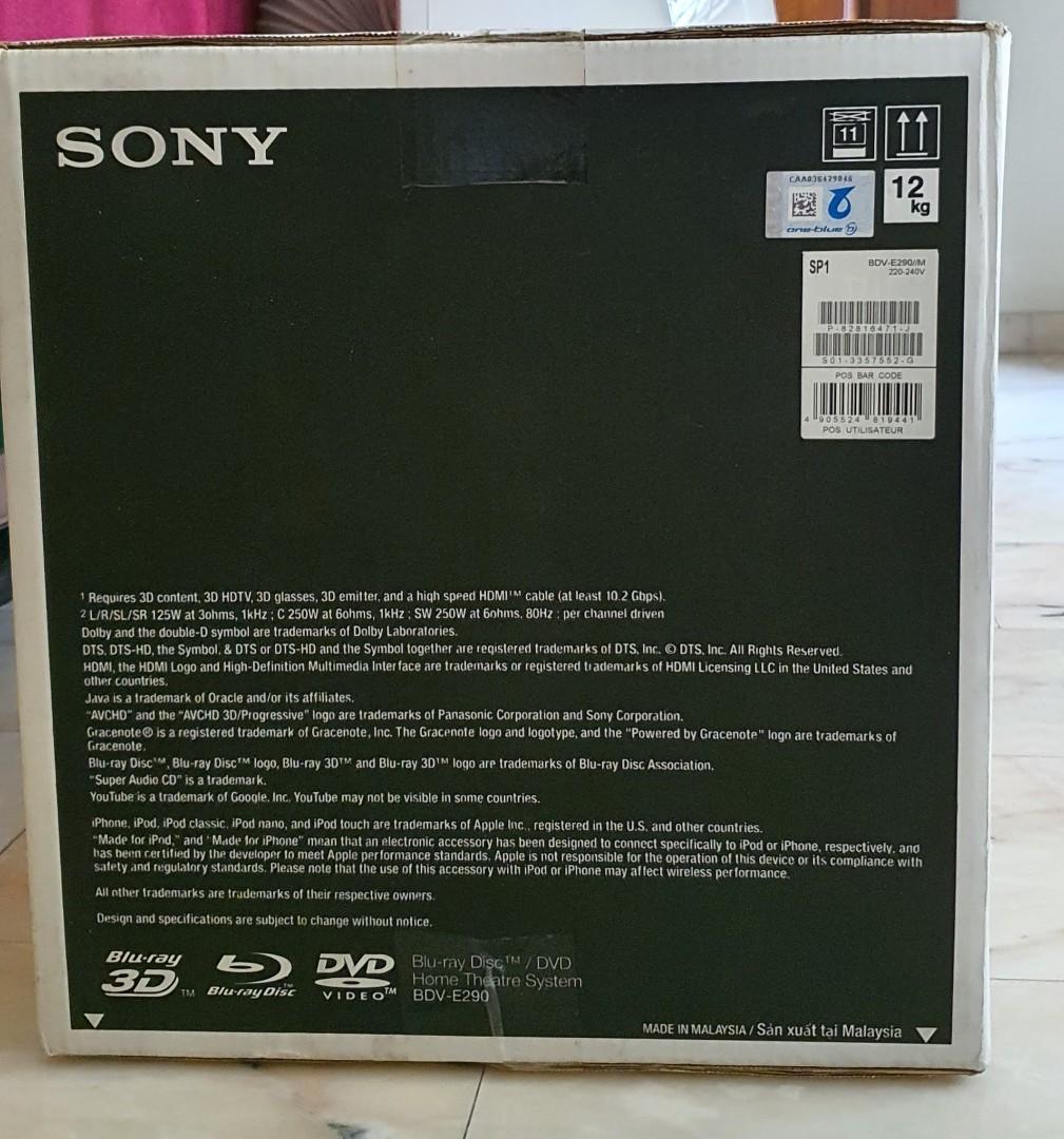 Sony Bluray Disc/DVD Home Theatre System Model BDVE290, TV & Home