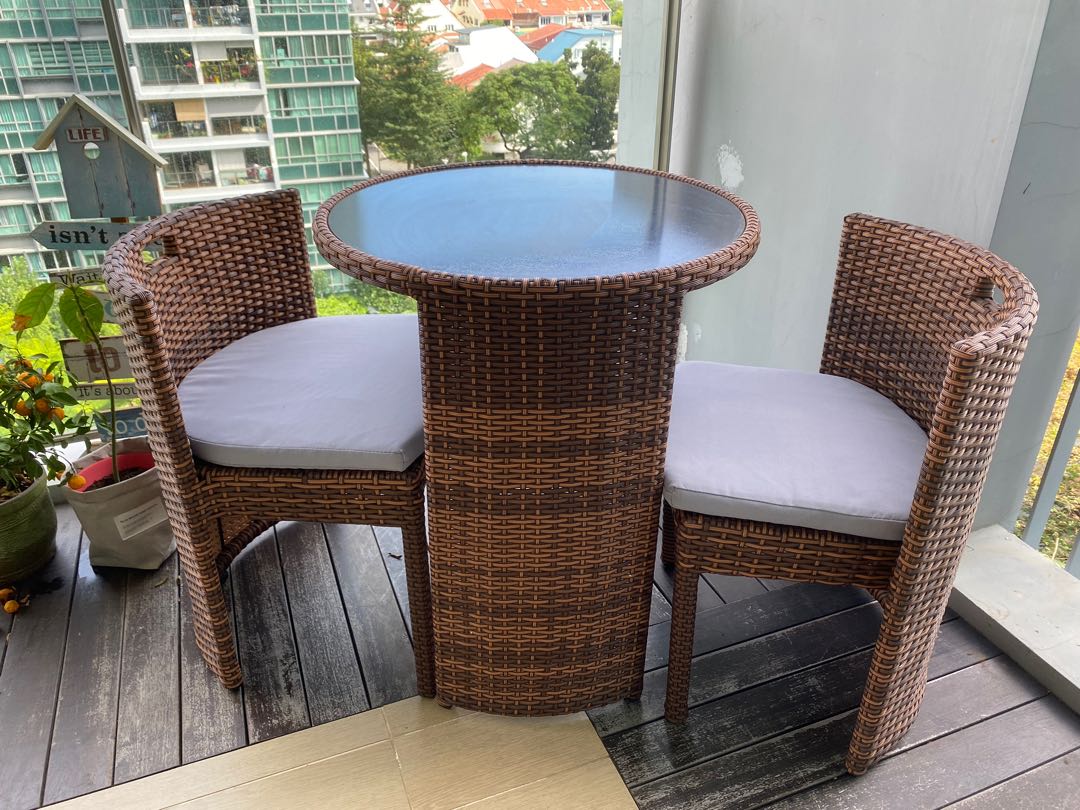Space Saving 3 Piece 3pc Outside Wicker PE Poly Rattan Ratan Outdoor Coffee Balcony Deck Garden