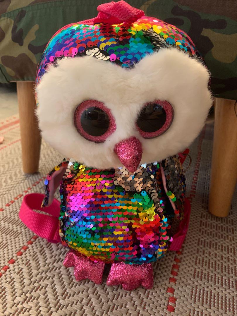 TY Owl Sequin Plush Backpack Babies Kids Babies Kids Fashion