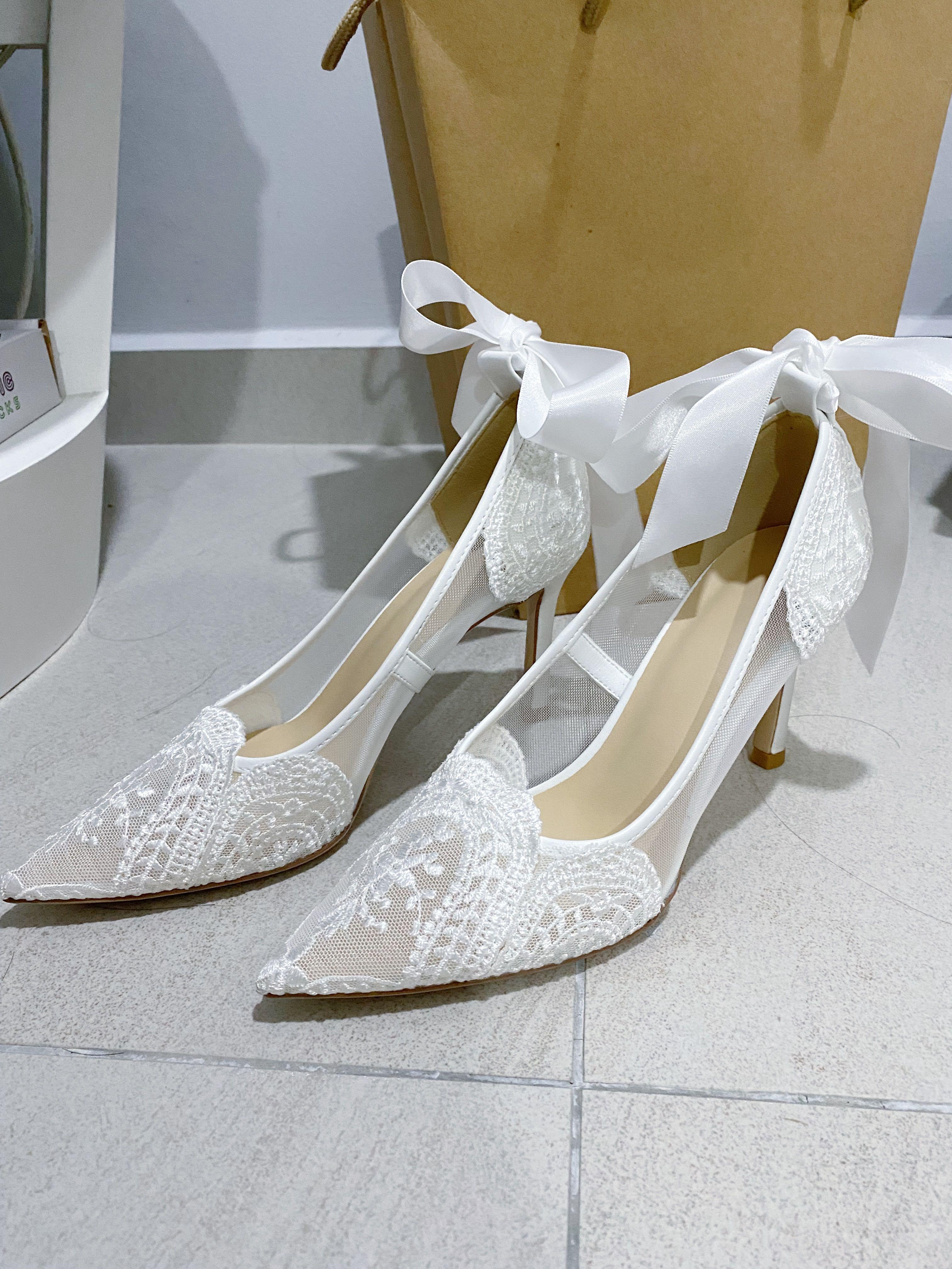 White lace online wedding heels