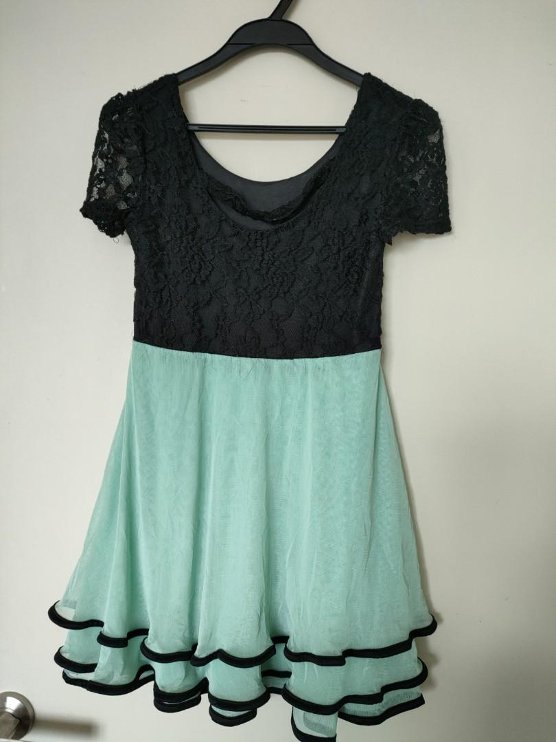 Black and store mint green dress