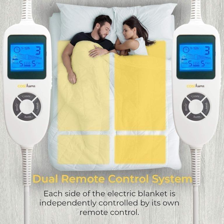 Cosi Home Luxury Multi Zone Electric Blanket King Size with 9 Heat Settings Upper Lower Body Heating Zones Dual Remote Control and Luxury