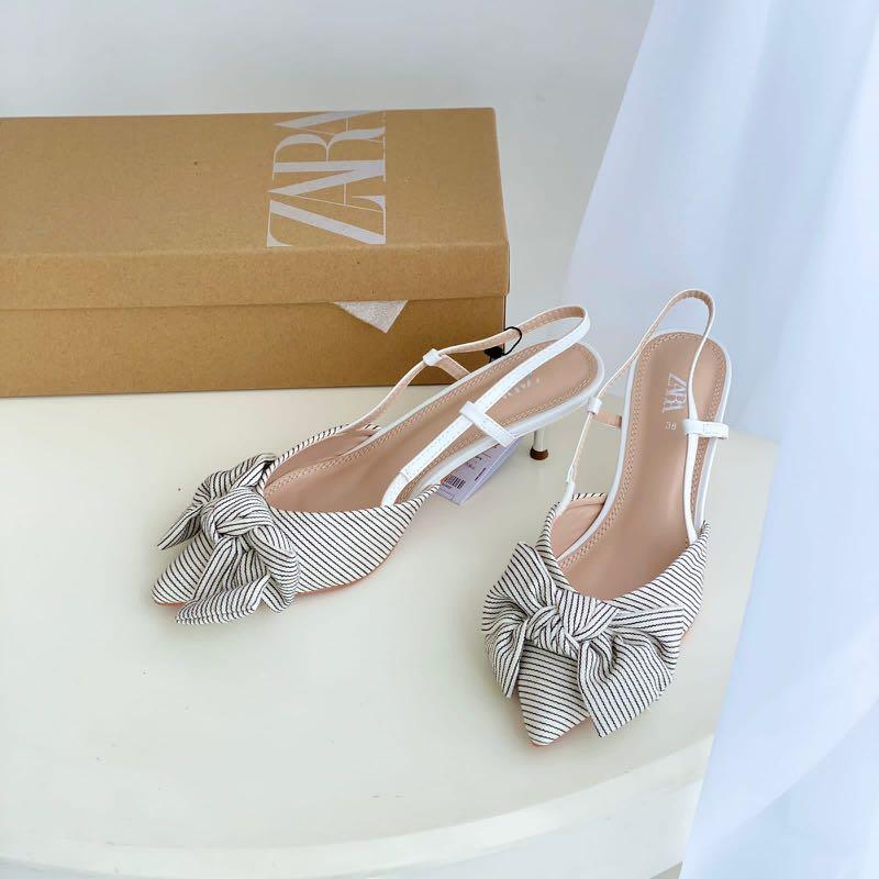 Zara high heels sepatu wanita pita stripe