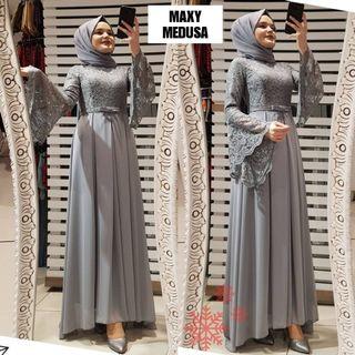 BAJU MUSLIM WANITA TERBARU DRESS MUSLIM WANITA MEDUSA BRUKAT  - allsize - abu