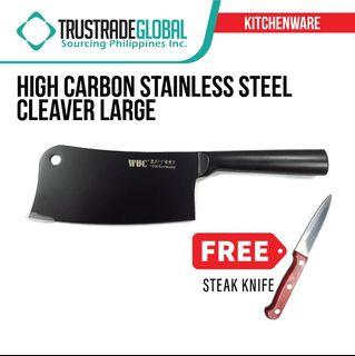Black Carbon Knife Cleaver Large with FREE Steak Knife (for Set)