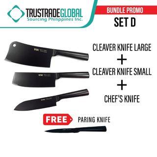 Black Carbon Knife Steel Set Pairing Knife Chef Knife Cleaver Knife Small and Large with FREE(for Set)