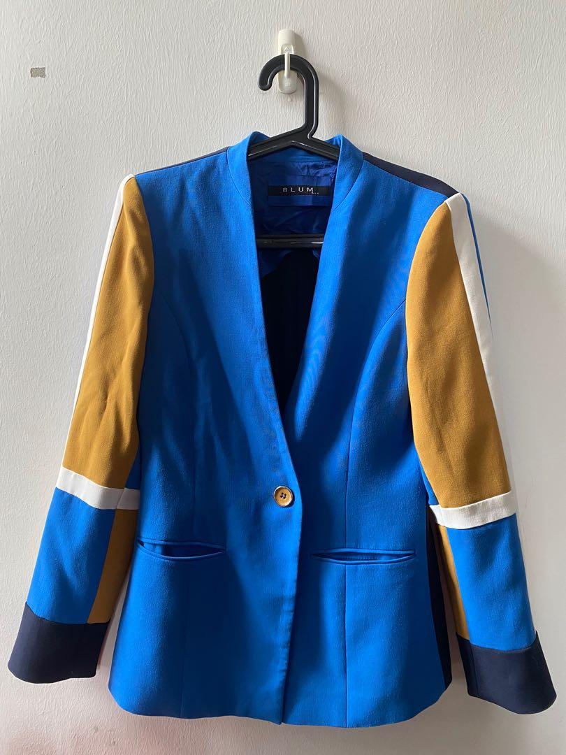 Blum Co Color Block Blazer Blue Navy Mustard Yellow White