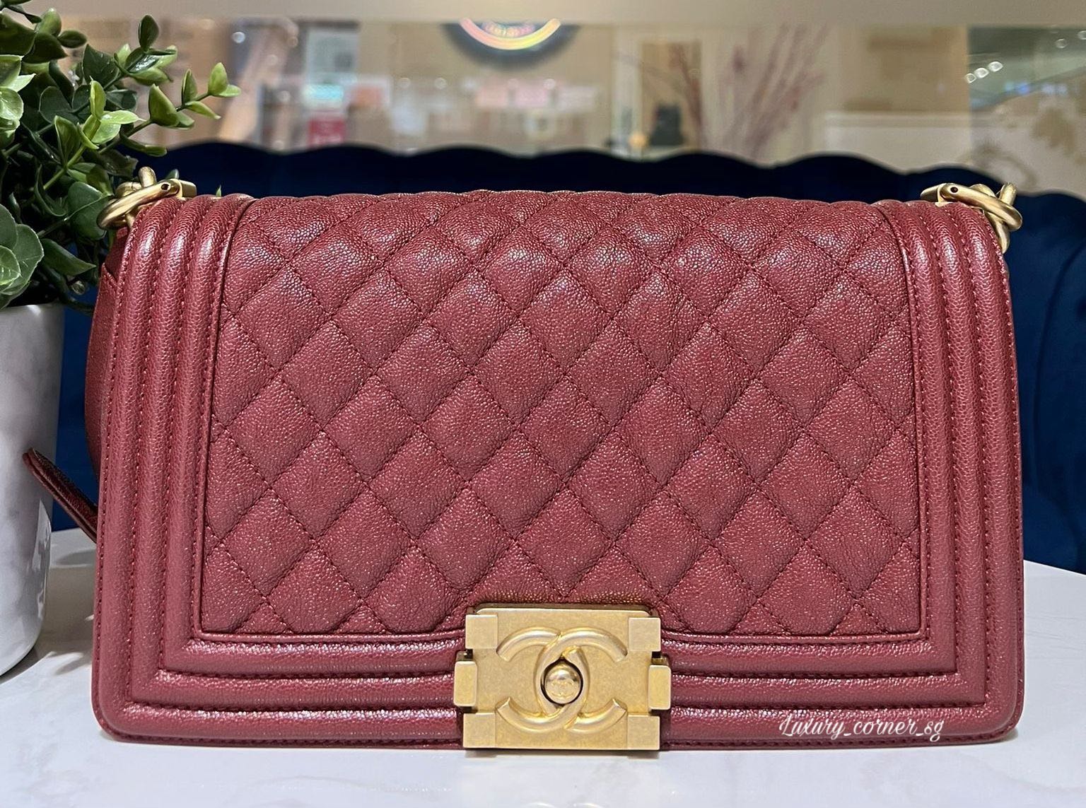 CHANEL BOY BURGUNDY IRIDESCENT CAVIAR GHW, Luxury, Bags & Wallets on  Carousell