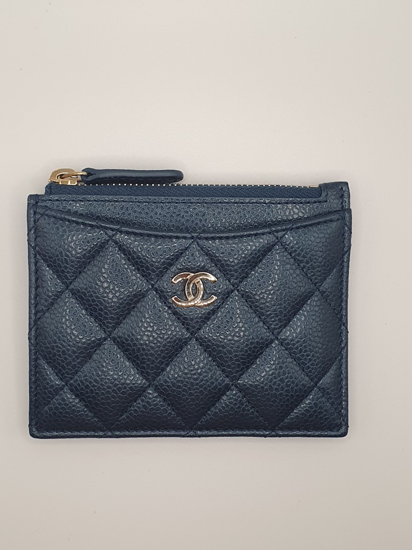 CHANEL Caviar Quilted Card Holder Light Blue 501715