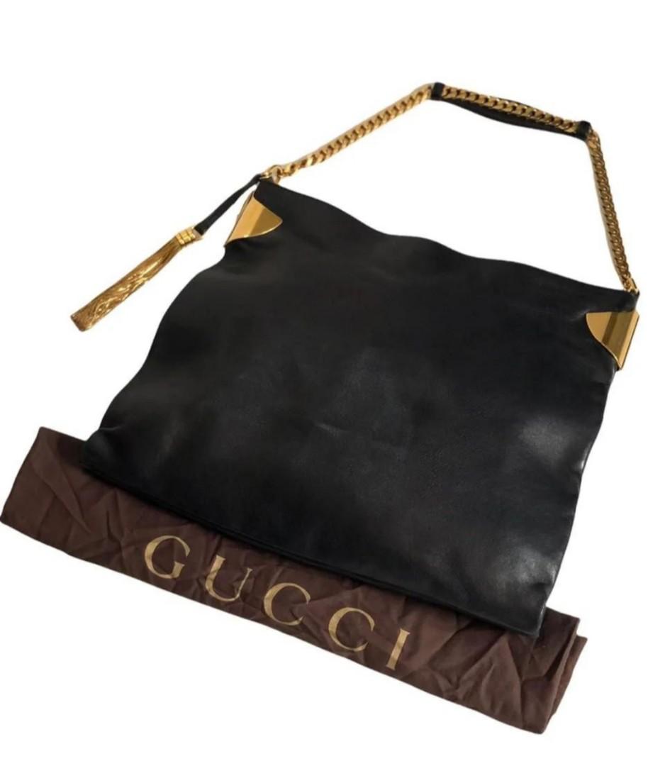 Fast Sale Preloved Gucci Black Lambskin Gold Fringe Tassel Shoulder Bag sz  43 x 34 cm with bag and dustbag •Nett •Exclude ongkir ( 2 ), Barang Mewah,  Tas & Dompet di Carousell
