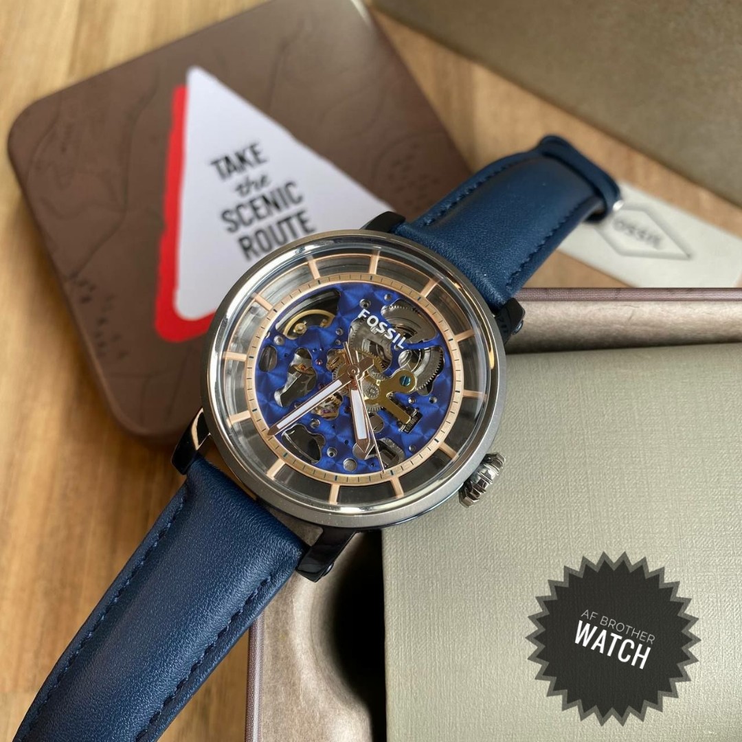 Fossil Boyfriend Automatic Navy Leather Watch 38MM ME3136 Men s