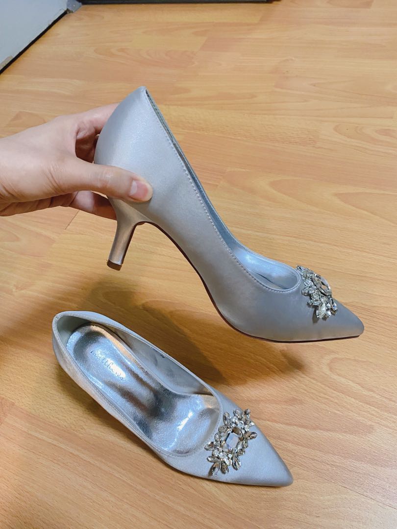 MATTHEWS Silver Satin Pumps Heels Shoes for Women Bridal shoes