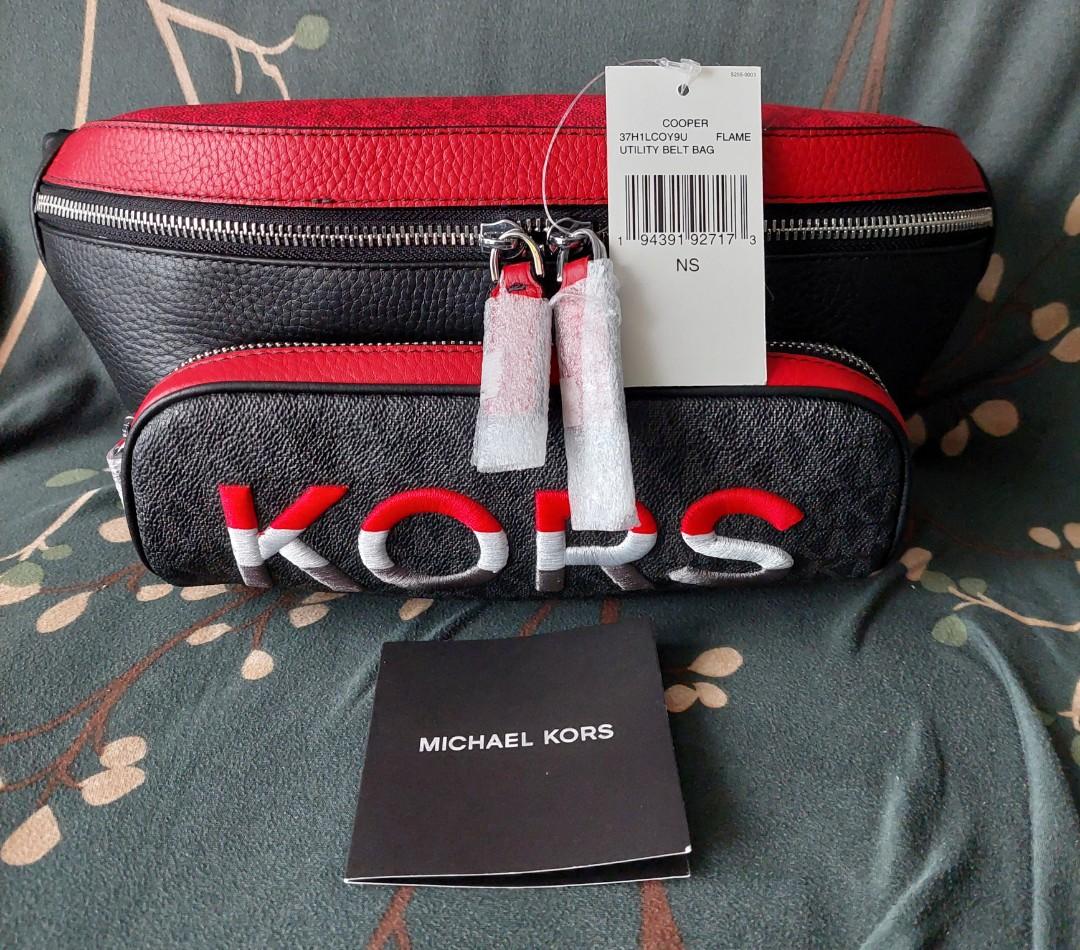 Michael Kors Mens Cooper Flame Red Two-Tone Logo and Leather