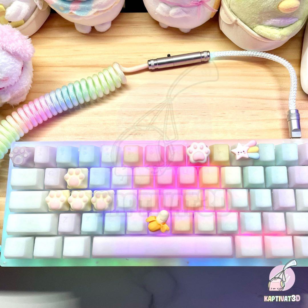 Rainbow Pom jelly keycaps Mochi pudding pom jelly keyboard keycaps with