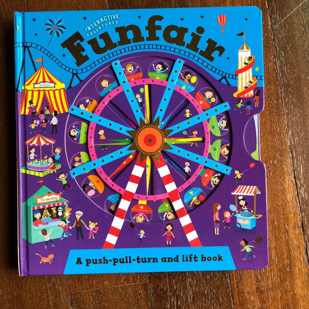 New Large Interactive Lift the Flap Turn the wheel Pull The Tab Funfair Baby Children Kid Toddler Early Learning Motor Skill Training Board Book