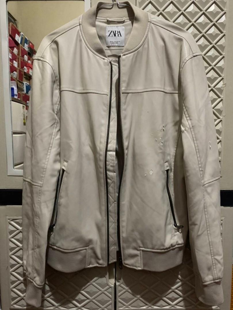 zara beige faux leather jacket