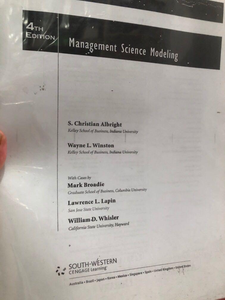 Well Maintained Photocopy Ringbinded Book - Management Science Modeling (Category: Textbooks) located in Manila. Submitted by guerzonm22526 (Listing ID 1145448669, Image 1). Description: Chapter 9 in the next ring bind By S. Christian Albright and Wayne L Winston Well maintained.