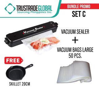 Power Saving Portable Vacuum Sealer with Vacuum Bags 50's with FREE Cast Iron Skillet 20CM