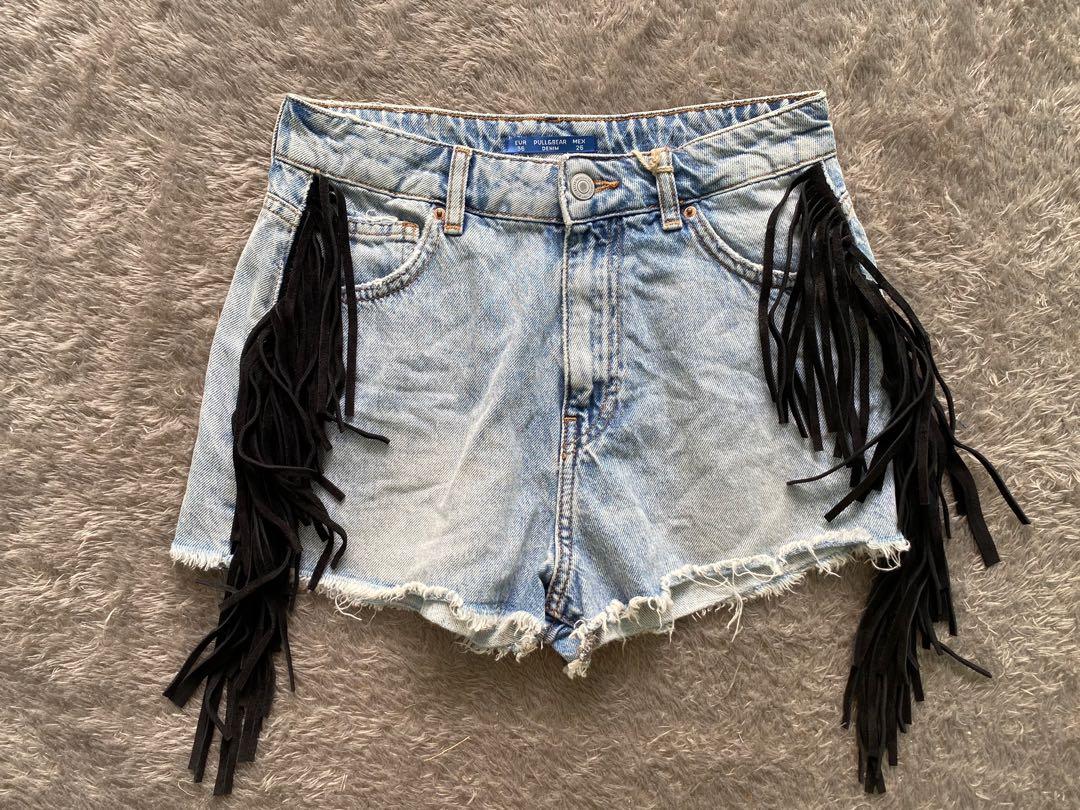 PULL\u0026BEAR SHORT DENIM WITH FRINGE 