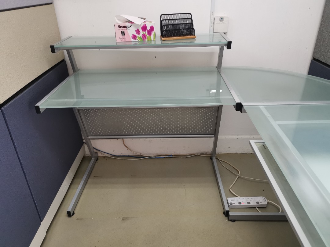 LShaped Tempered Glass Office desk Computer table Study Desk