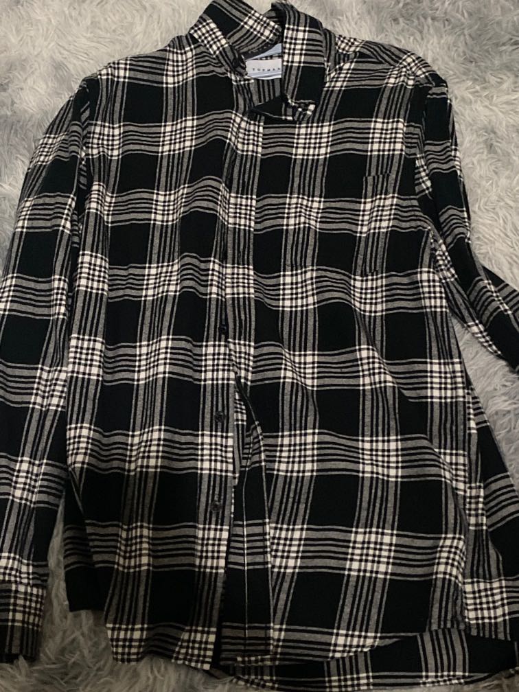 Topman Black Flannel Shirt Men S Fashion Clothes Tops On Carousell