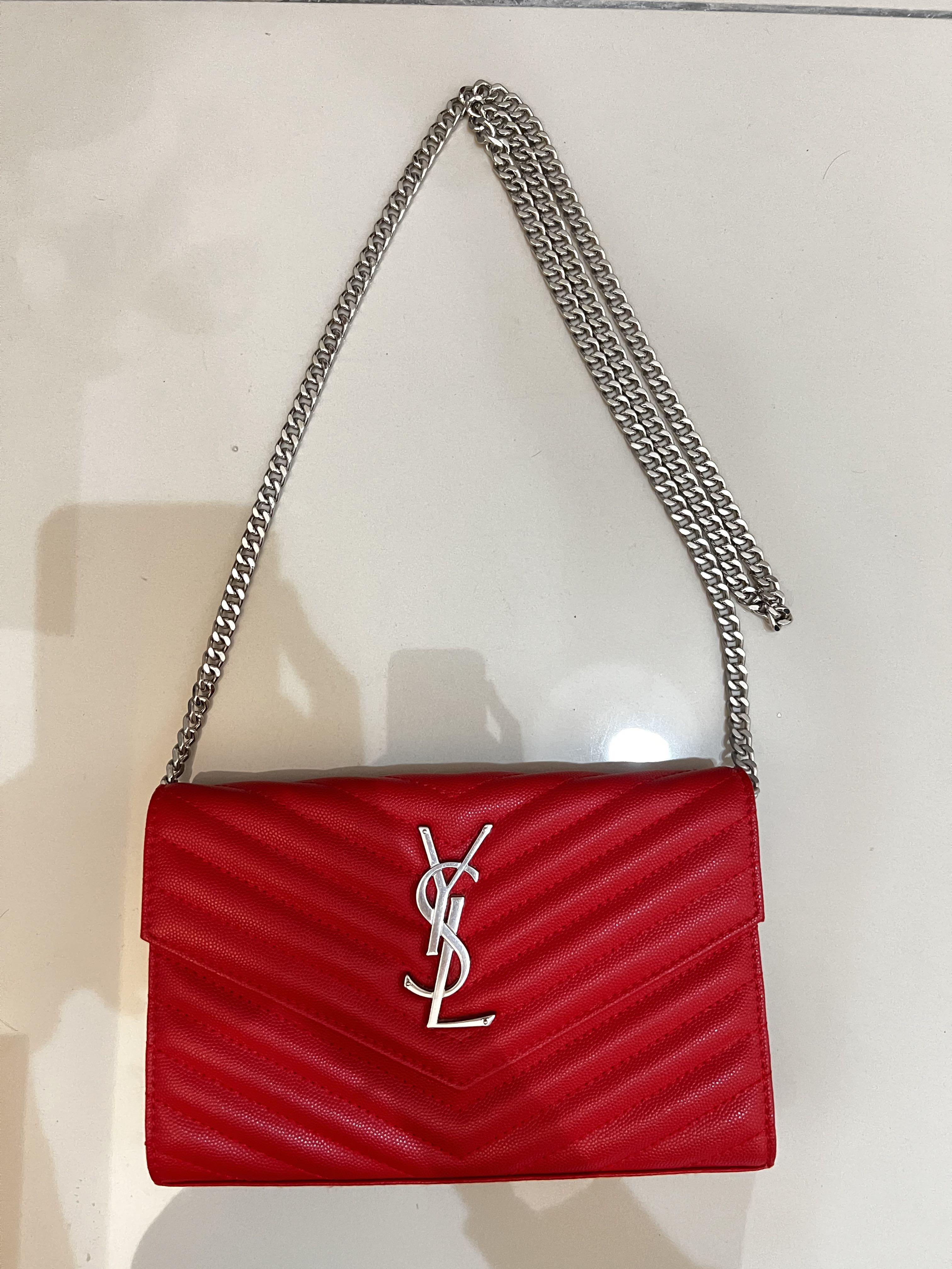 ysl red bag silver chain