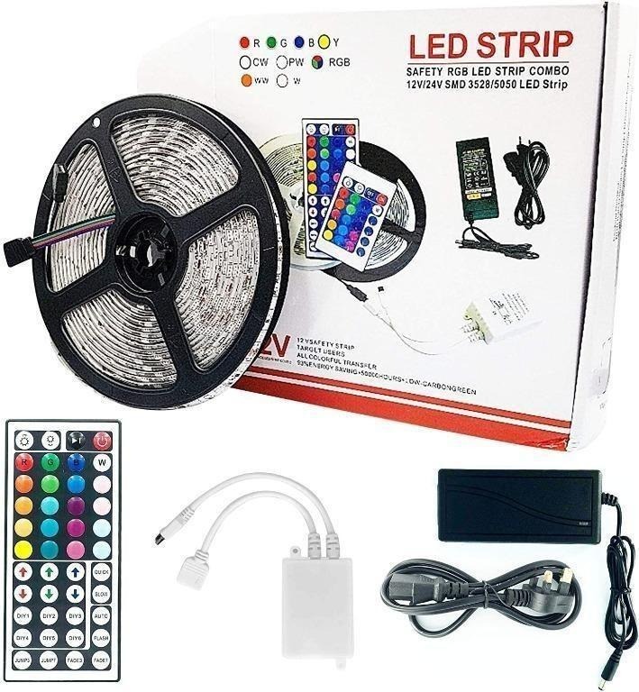 Waterproof 5m RGB Strip Light Kit 300 LED SMD 3528+REMOTE+12v Power Supply UK 