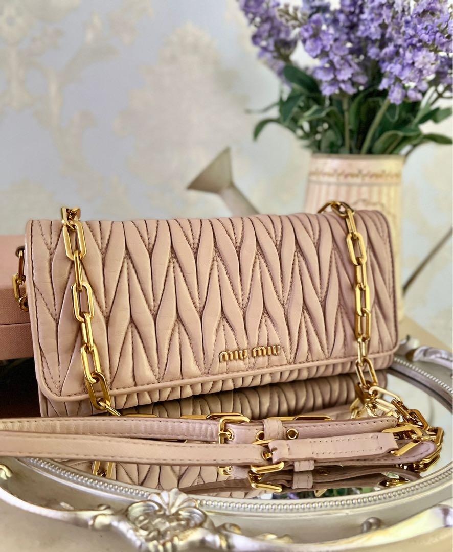 Authentic Miu Miu Matelass Leather Wallet on Chain WOC