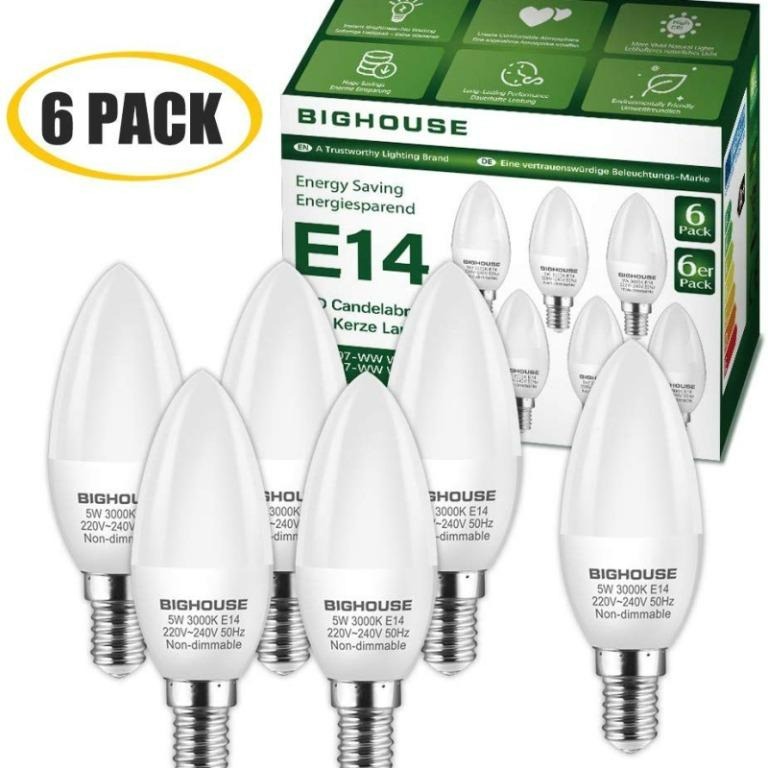 5W SES Candle Bulb B35 470lm E14 LED Dimmable Candle Light Bulbs 40W 6 PACK