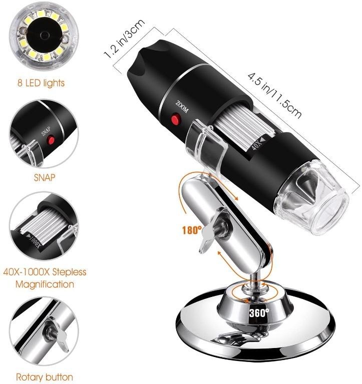 Bysameyee USB Digital Microscope 40X to 1000X, 8 LED Magnification