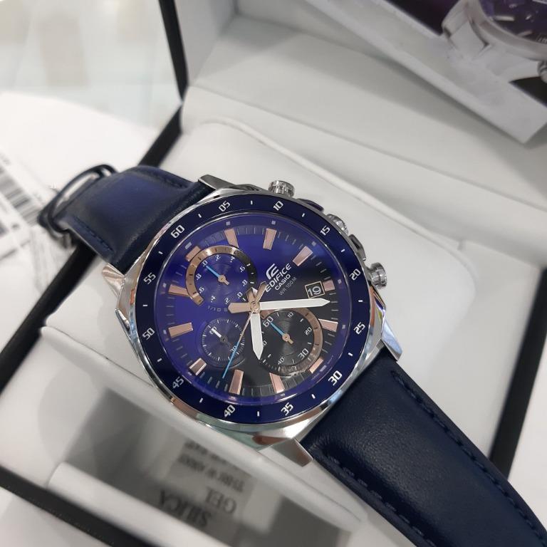Casio edifice blue leather strap watch discount