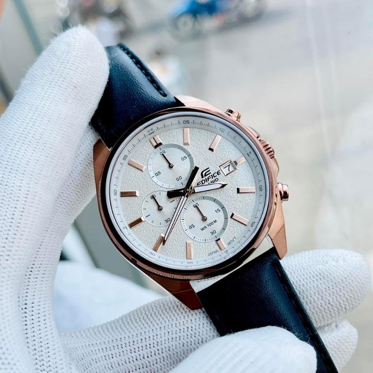 Casio Edifice EFV 610CL 7A Chronograph Blue Leather Rose Gold Case Analog Quartz Men s Dress Watch EFV 610CL
