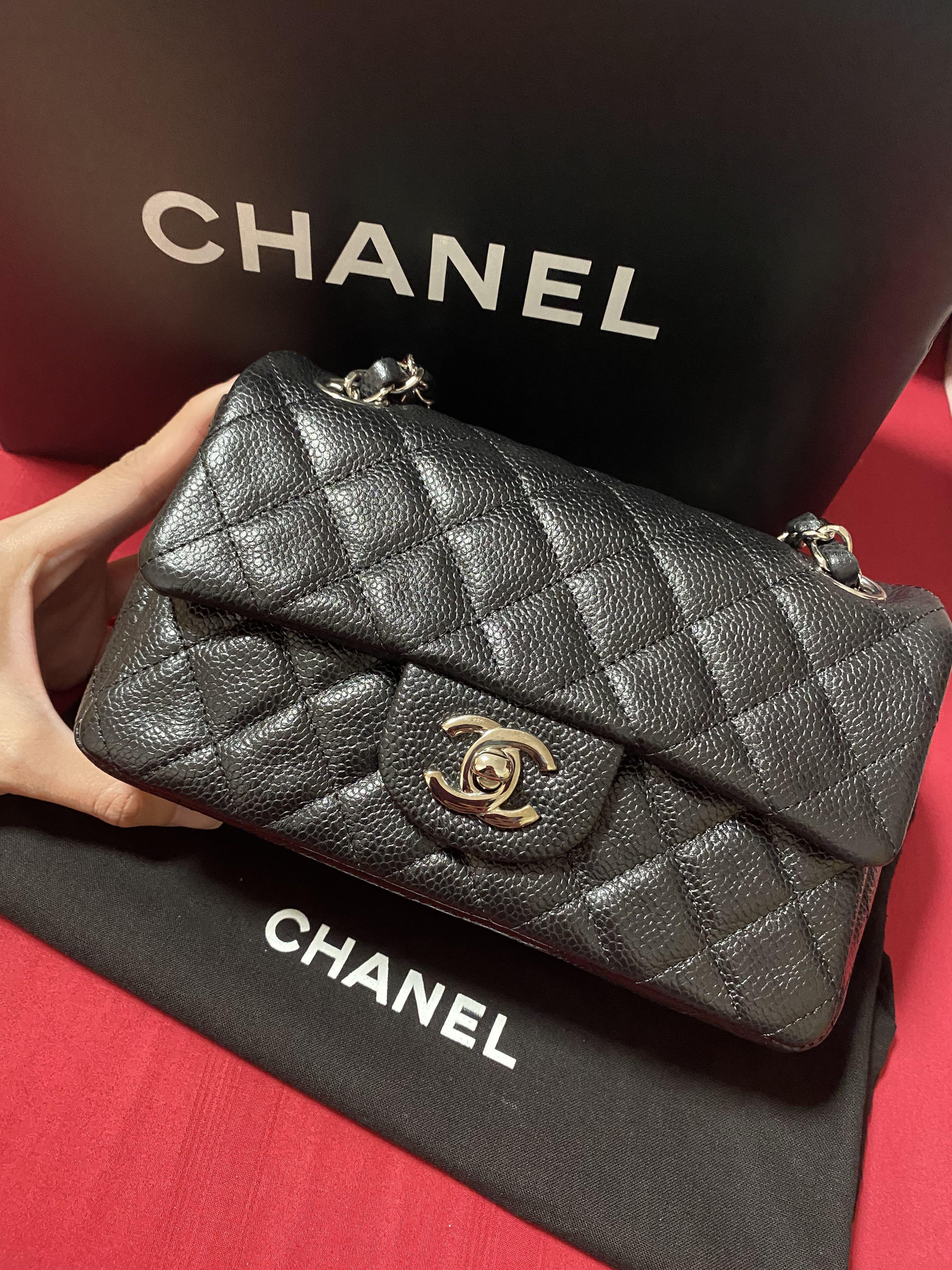Chanel Mini Rectangular with 4 Grommets in Black Caviar Silver Hardware SHW,  Luxury, Bags & Wallets on Carousell