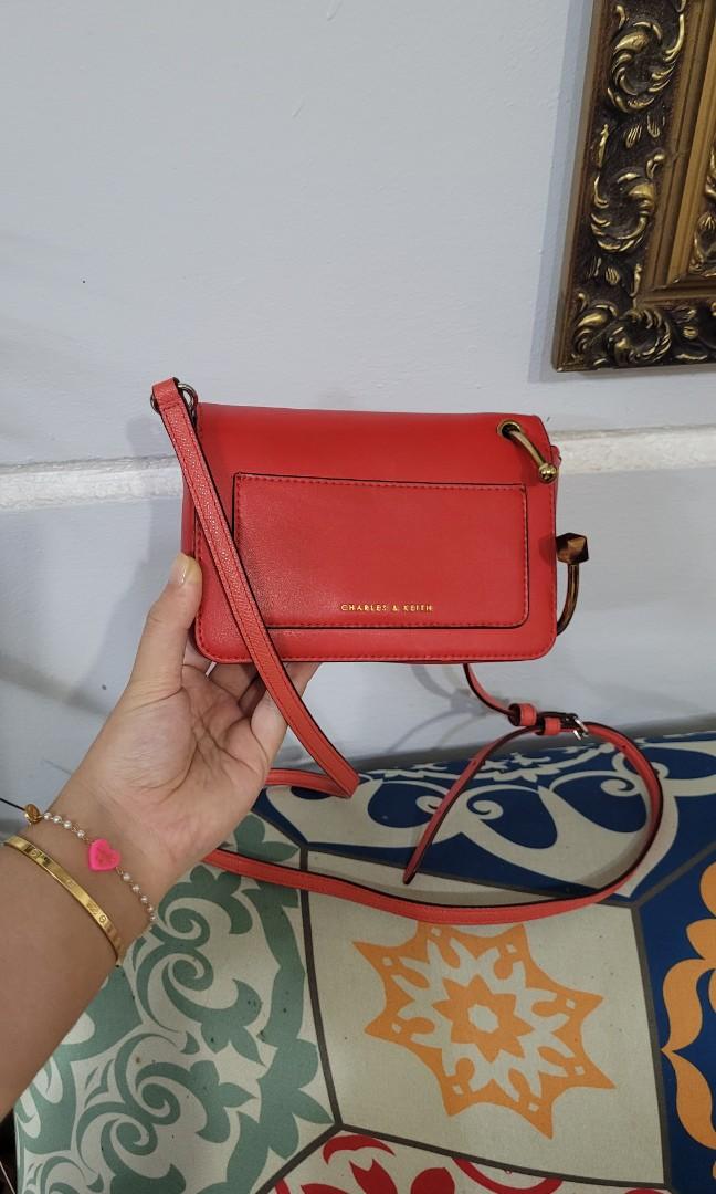 Charles Keith red small sling bag phone holder Luxury Bags Wallets on Carousell