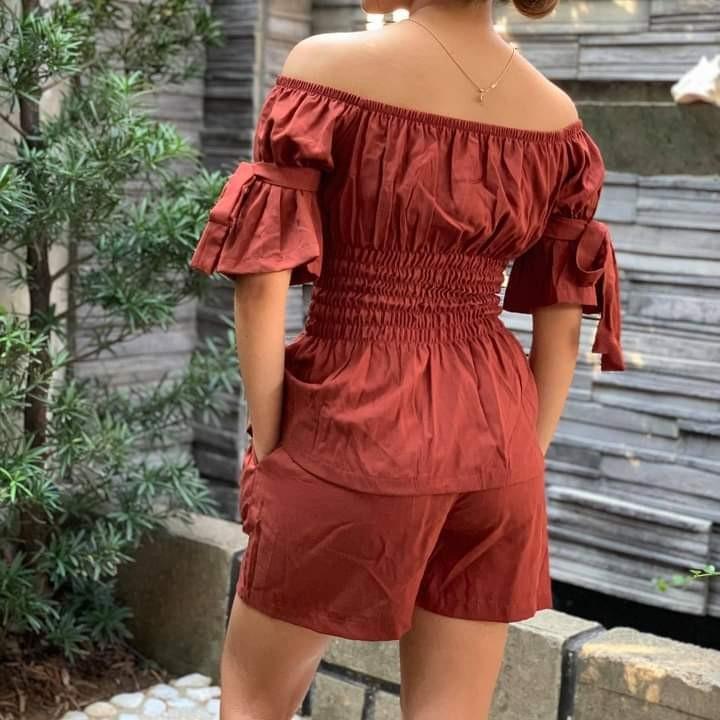 Choco brown Short Coords (Category: Sets or Coordinates) located in San Ildefonso. Submitted by joyceevee (Listing ID 1145655513, Image 2). Description: -best fit size S to M -Cloth is soft linen -ang gandaaaaa nya in actual as in -can pass WFH ootd or or casual event, tipong date with your girlfriends.