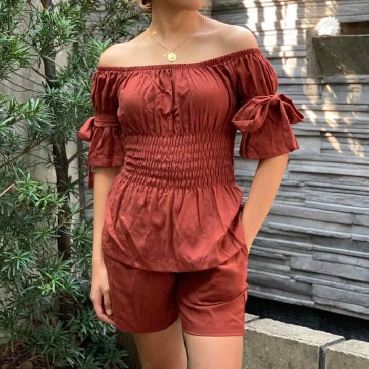 Choco brown Short Coords (Category: Sets or Coordinates) located in San Ildefonso. Submitted by joyceevee (Listing ID 1145655513, Image 1). Description: -best fit size S to M -Cloth is soft linen -ang gandaaaaa nya in actual as in -can pass WFH ootd or or casual event, tipong date with your girlfriends.