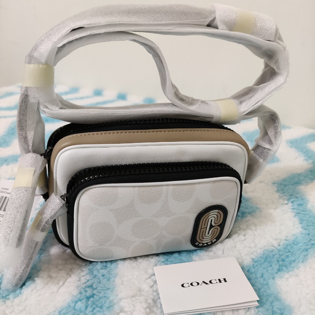 mini edge double pouch crossbody in colorblock with coach patch
