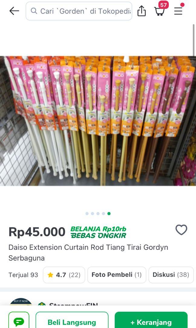 Daiso extension curtain rod / tiang tirai serba guna, Perabotan Rumah