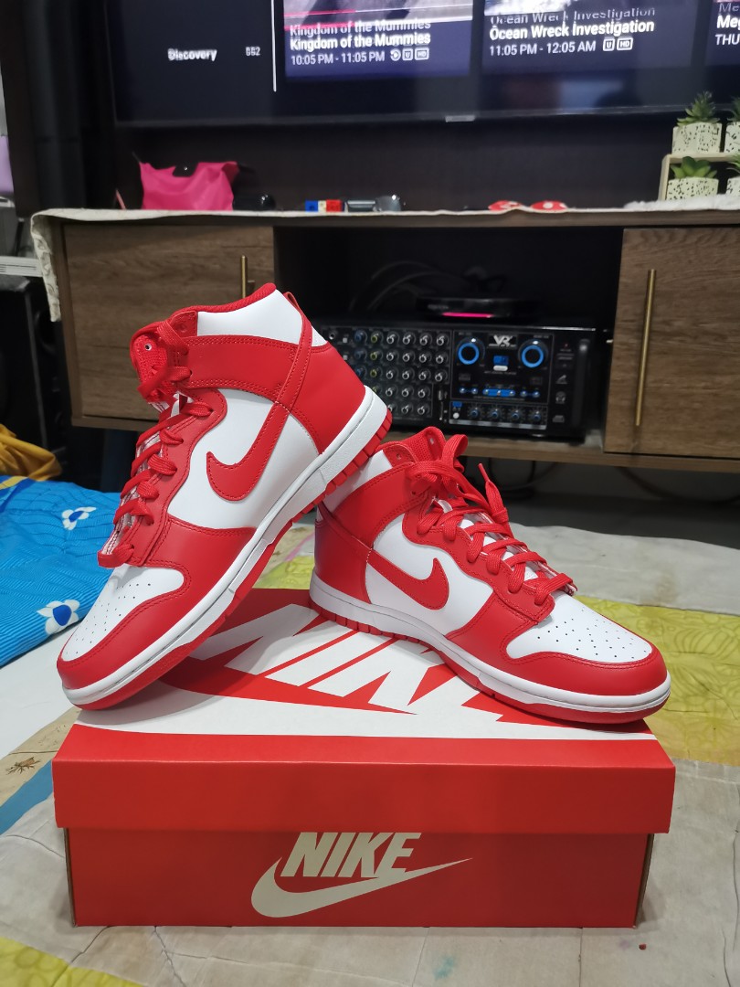Dunk High Championship White and Red, Men's Fashion, Footwear ...