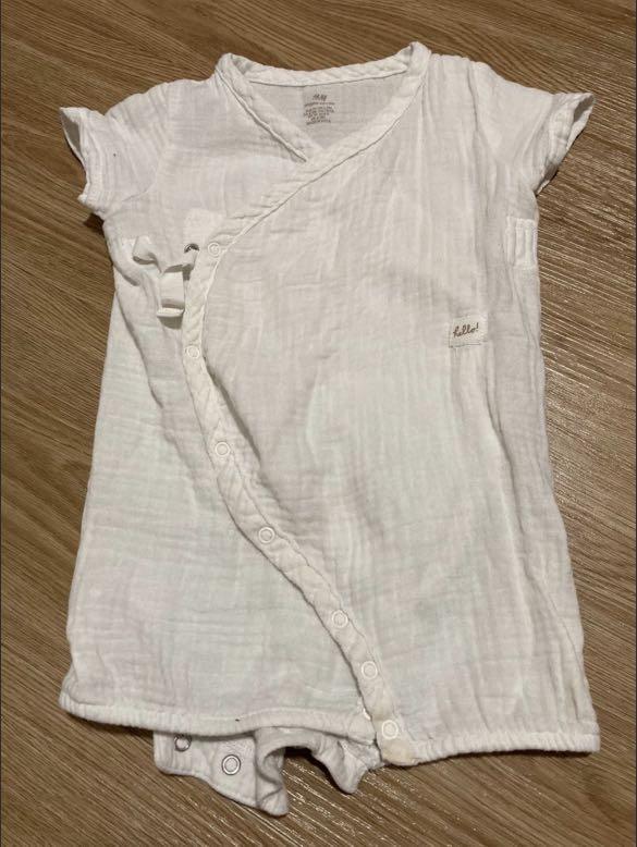 H M Linen Muslin Cotton Hello crossover kimono style onesie romper