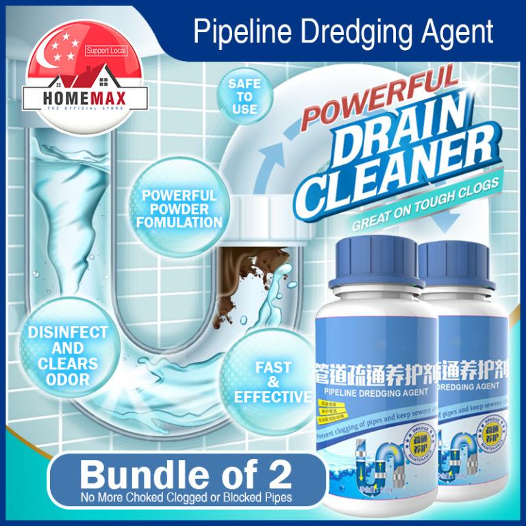 Homemax Clogged Blocked Choked Pipe Dredging Agent [Bundle of 2] Alkaline Solvent Detergent