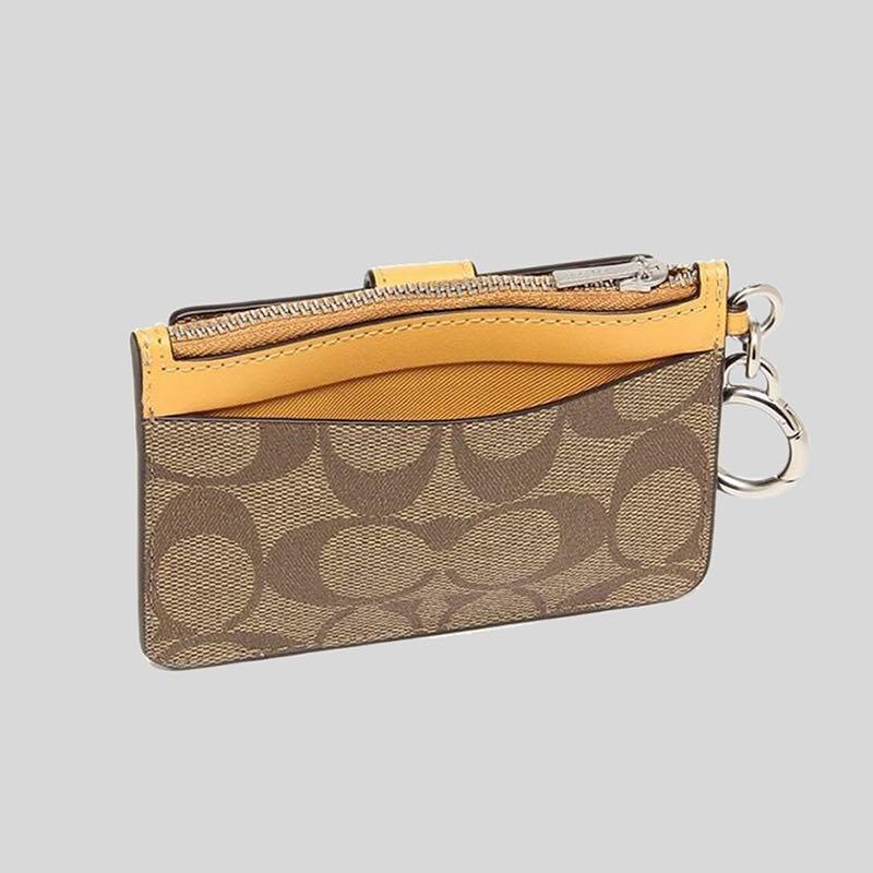 INSTOCK! COACH Attachment Card Case In Signature Canvas Khaki